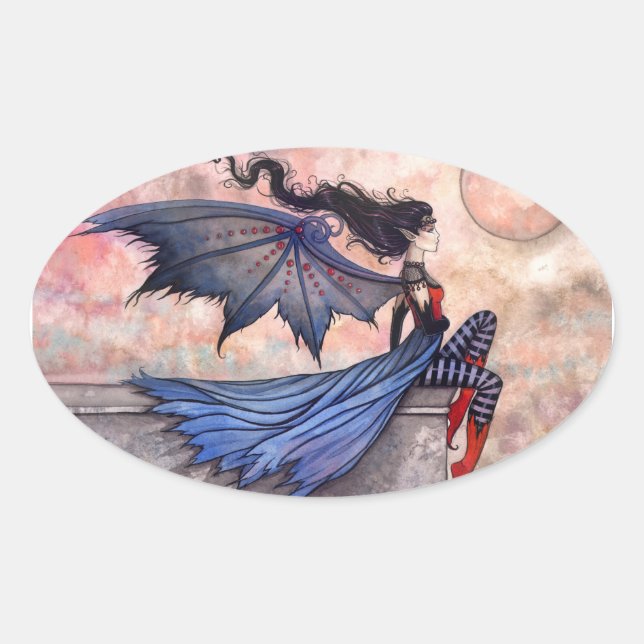 Ein geheftetes, gotisches Vampirfeuerklammer Ovaler Aufkleber (Vorderseite)