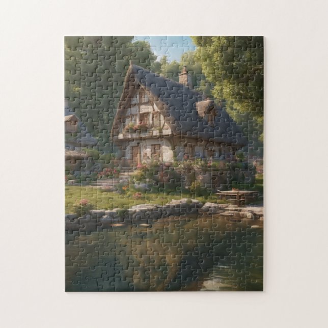 Ein geheimes Dorf: Haus am magischen Teich Puzzle (Vertikal)