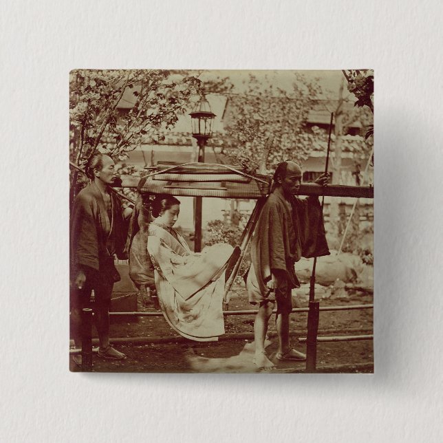 Ein Geisha, der herein einer Sänfte (Sepia-, Button (Vorderseite)