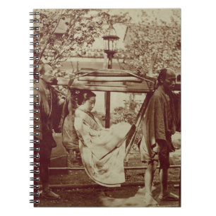 Ein Geisha, der herein einer Sänfte (Sepia-, Notizblock