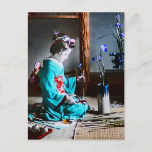 Ein Geisha, der Iris-Blume Vintages altjapanisches Postkarte