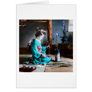 Ein Geisha, der Iris-Blumen Vintages altes Japan