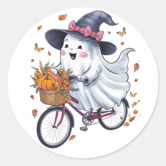 Ein Geist, der ein Fahrrad fährt Runder Aufkleber (Vorderseite)