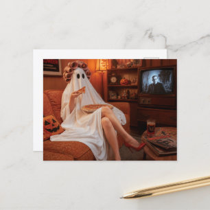 Ein Geist, der Pizza isst Postkarte