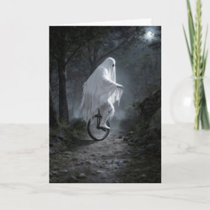 Ein Geist fährt auf einem Einrad in einem unheimli Karte