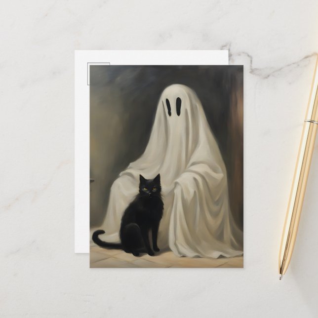 Ein Geist und eine schwarze Katze Postkarte (Vorderseite/Rückseite Beispiel)