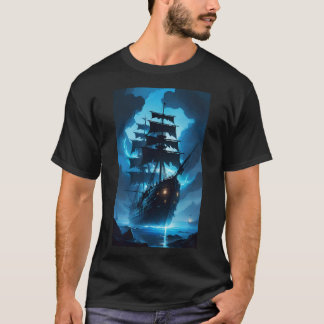 ein Geisterschiff, ein Piratenschiff, ein nebliges T-Shirt