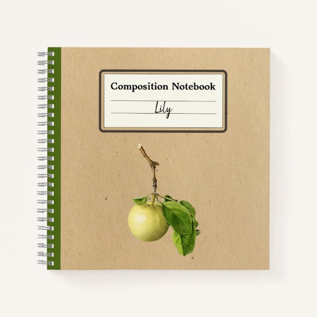 Ein gelber Apfel mit Blätter Personalisierter Comp Notizbuch (Vorderseite)