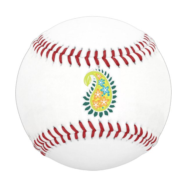 ein gelber und grüner Pisley mit Blätter und Blume Baseball (Vorderseite)