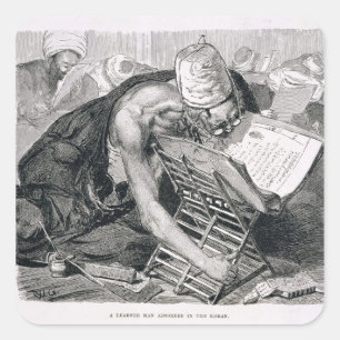 Ein gelernter Mann, der im Koran absorbiert wird Quadratischer Aufkleber