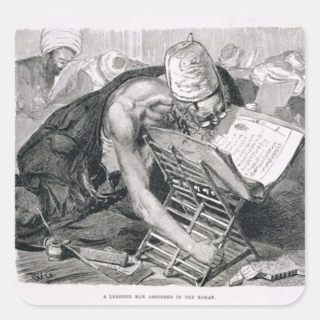 Ein gelernter Mann, der im Koran absorbiert wird Quadratischer Aufkleber (Vorderseite)