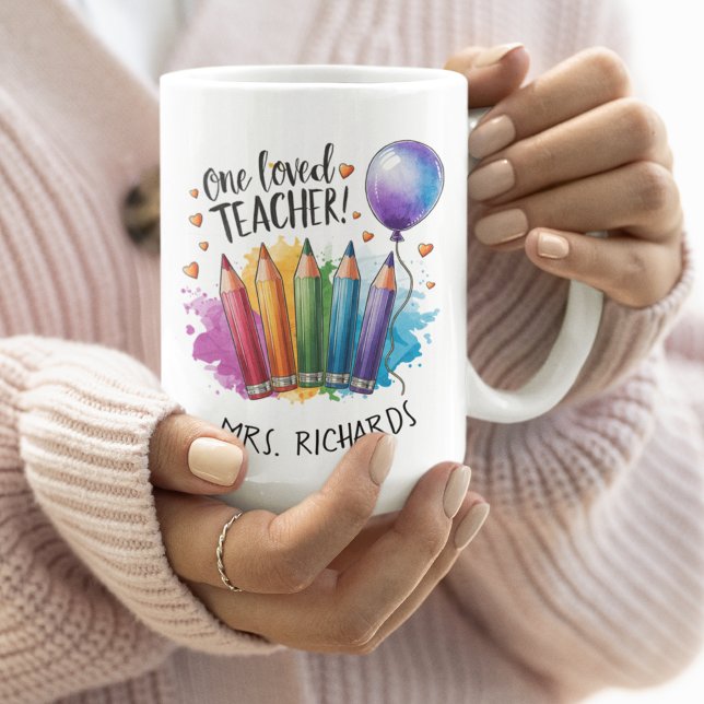 Ein geliebter Lehrer Personalisiert Dankeschön Kaffeetasse (One Loved Teacher Personalised Thank You Gift Coffee Mug)