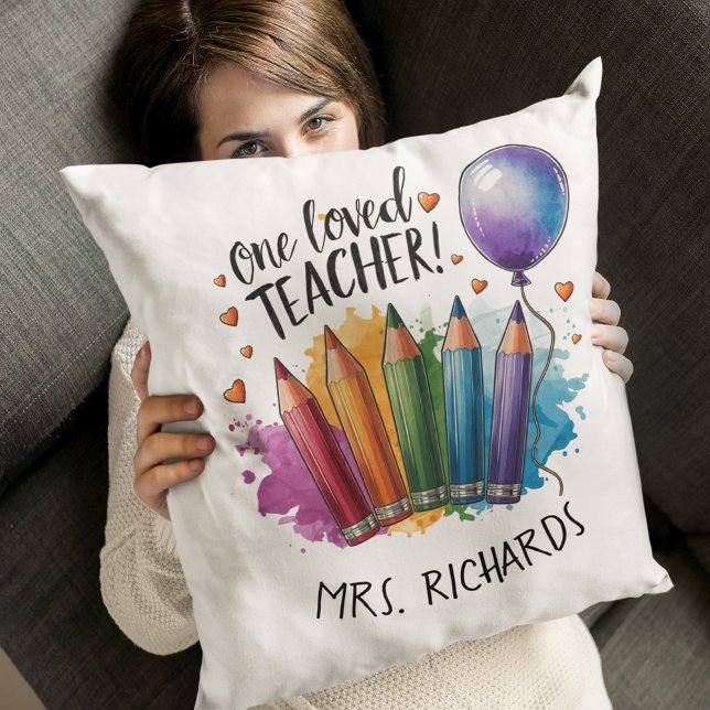 Ein geliebter Lehrer Personalisiert Dankeschön Kissen (One Loved Teacher Personalised Thank You Gift Throw Pillow)