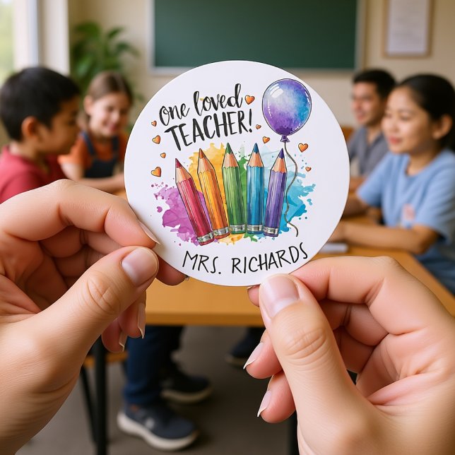 Ein geliebter Lehrer Personalisiert Dankeschön Runder Aufkleber (One Loved Teacher Personalised Thank You Gift Classic Round Sticker)