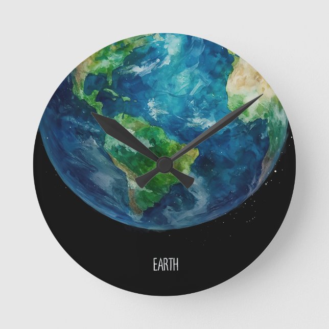 Ein Gemälde der Erde im Weltraum Runde Wanduhr (Vorderseite)