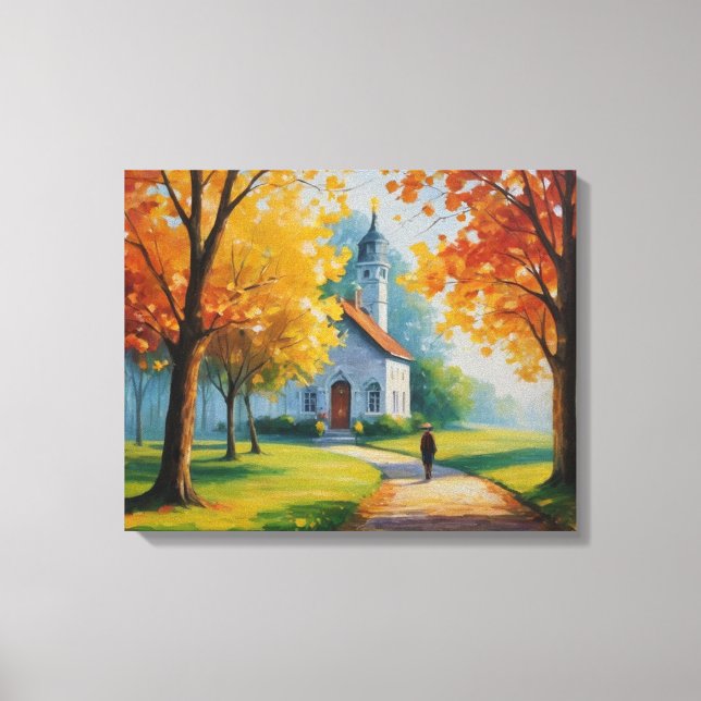 ein Gemälde einer Kirche und eines Gebäude Leinwanddruck (Vorderseite)