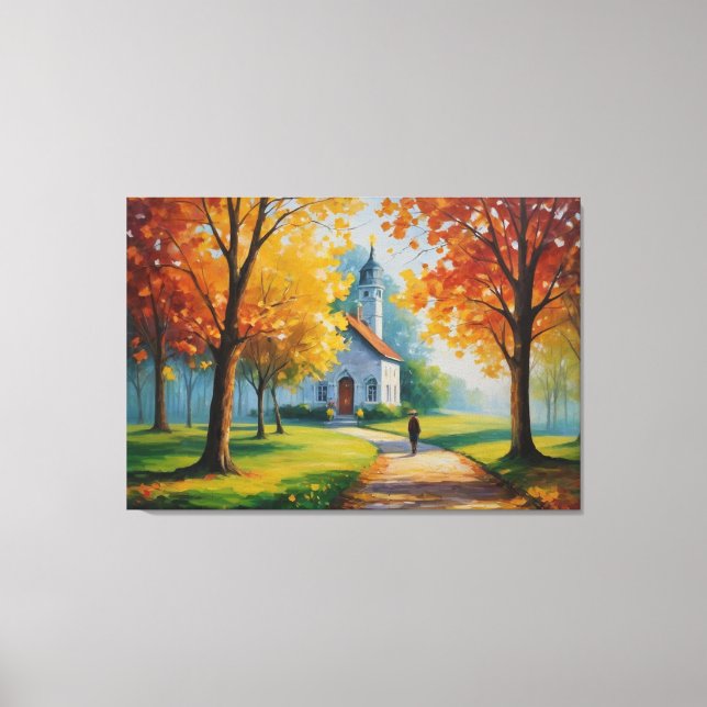 ein Gemälde einer Kirche und eines Gebäude Leinwanddruck (Vorderseite)