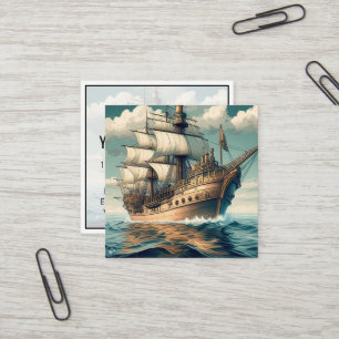 Ein Gemälde eines Schiffes mit gesenkten Segeln-56 Quadratische Visitenkarte