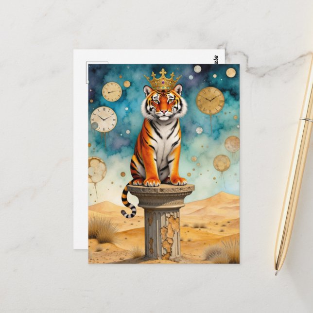 Ein Gemälde eines Tigers in einer Krone Postkarte (Vorderseite/Rückseite Beispiel)