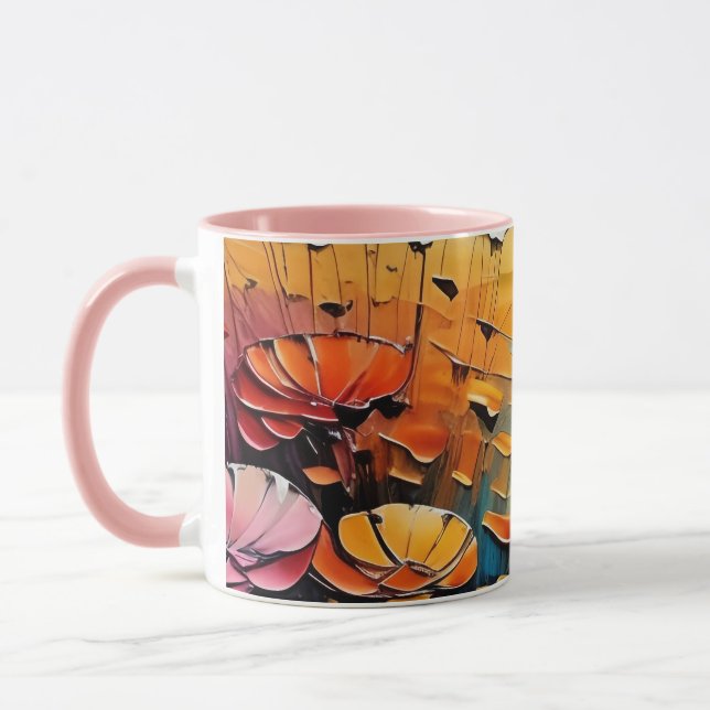 Ein Gemälde von Blume, Sonnenuntergang im Hintergr Tasse (Links)