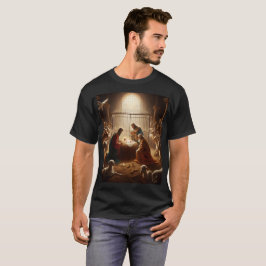 ein Gemälde von Reyes magos in einem Käfig mit ein T-Shirt
