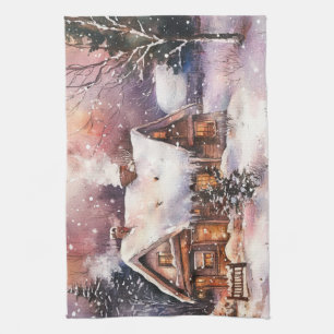 Ein gemütliches Cottage im Winter Geschirrtuch