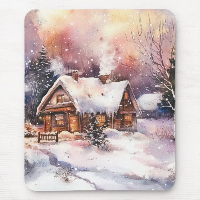 Ein gemütliches Cottage im Winter Mousepad (Vorne)