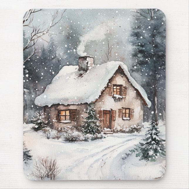 Ein gemütliches Cottage im Winter Mousepad (Vorne)