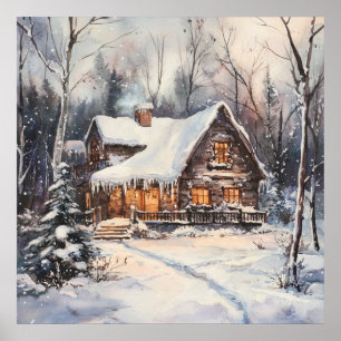 Ein gemütliches Cottage im Winter Poster