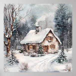Ein gemütliches Cottage im Winter Poster