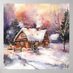 Ein gemütliches Cottage im Winter Poster