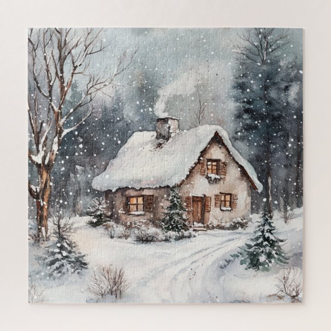 Ein gemütliches Cottage im Winter Puzzle (Vertikal)