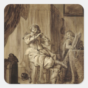 Ein Gentleman auf seiner Toilette, 1660 Quadratischer Aufkleber