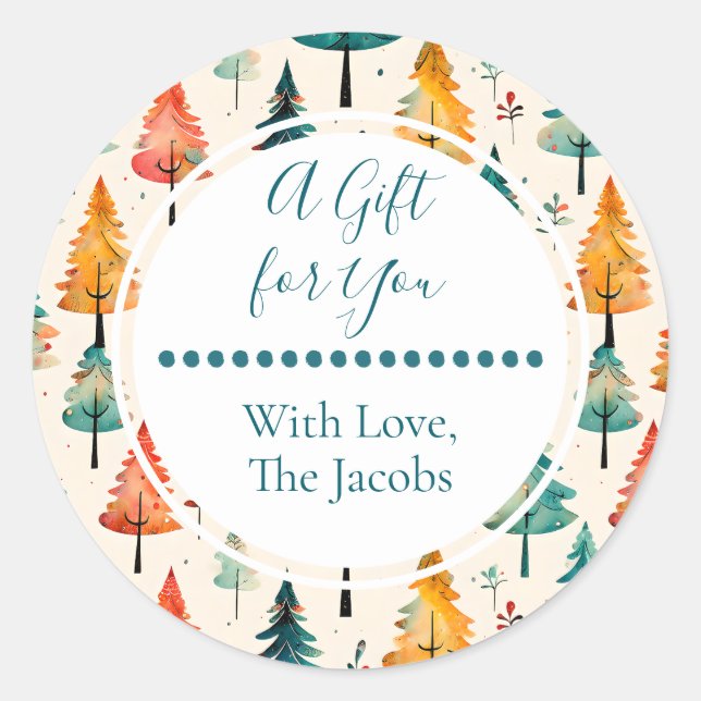 Ein Geschenk für dich | Wasserfarbene Pine Trees W Runder Aufkleber (Vorderseite)