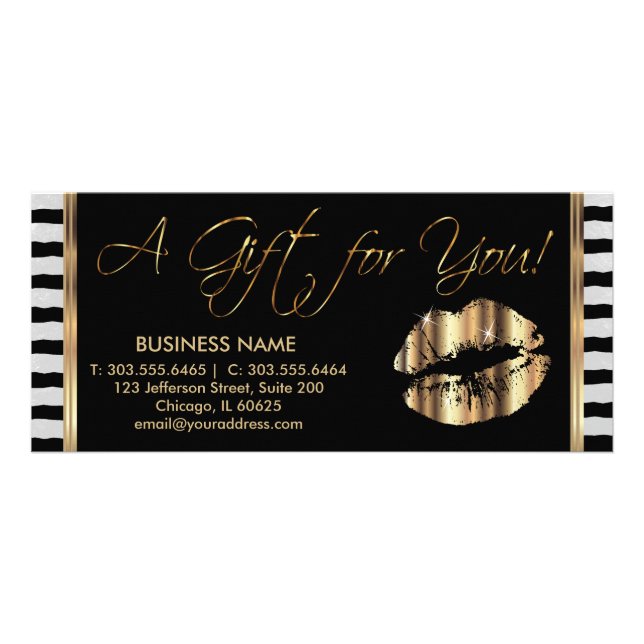 Ein Geschenk-Zertifikat-hübsche Gold💋 Lippen Werbekarte (Vorne)