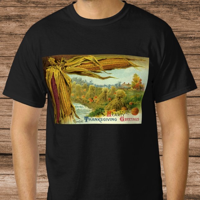 Ein gesunder Erntedank; Indischer Mais und Hystack T-Shirt (A Hearty Thanksgiving; Indian Corn and Haystacks T-Shirt)