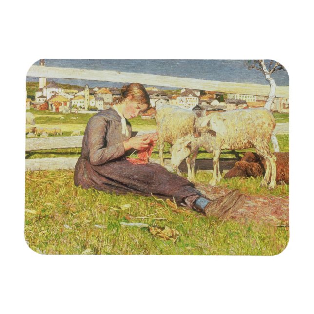 Ein Girl Knitting, 1888 (Öl auf Leinwand) Magnet (Horizontal)