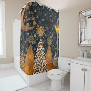 Ein glamouröser wilder Leopard-Weihnachten Duschvorhang