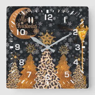 Ein glamouröser wilder Leopard-Weihnachten Quadratische Wanduhr
