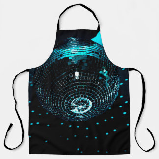 Ein glänzender Disco-Ball hängt auf schwarzem Hint Schürze