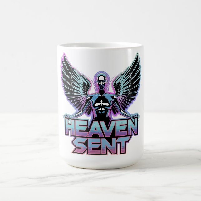 Ein glänzender, metallischer Engel mit Flügeln, Y2 Kaffeetasse (Mittel)