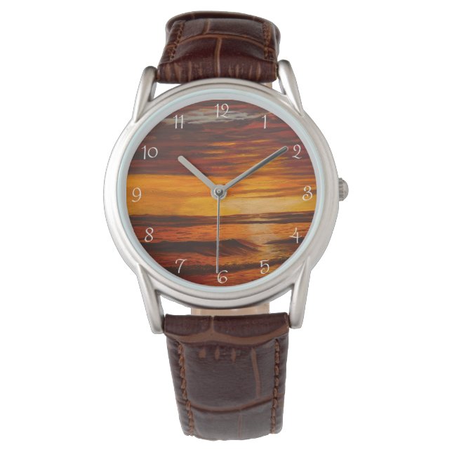 Ein glänzender orangefarbener Sonnenuntergang, dur Armbanduhr (Vorderseite)