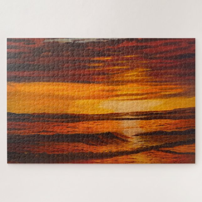 Ein glänzender orangefarbener Sonnenuntergang, dur Puzzle (Horizontal)