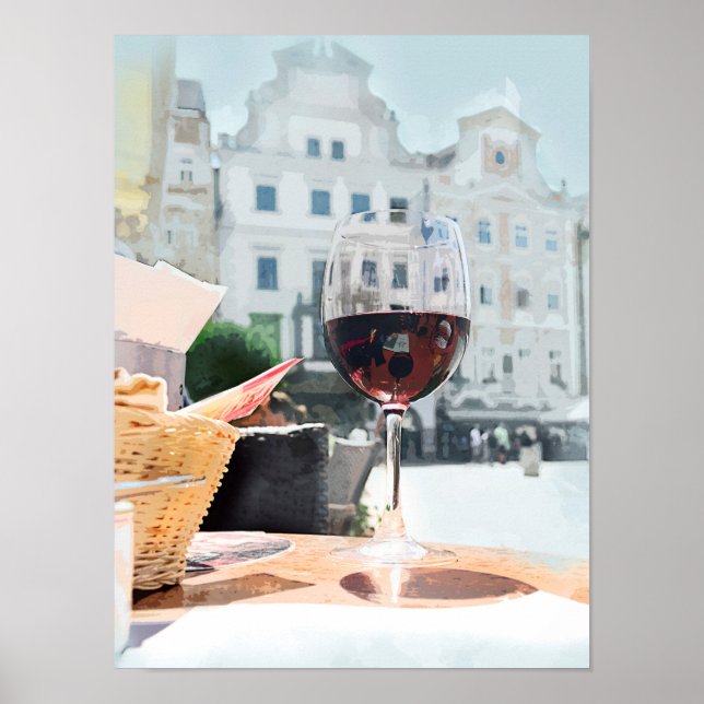 Ein Glas Wein auf der italienischen Piazza Poster (Vorne)