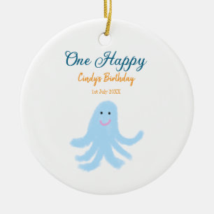 Ein glücklicher blauer Oktopus unter dem Meeresgeb Keramik Ornament