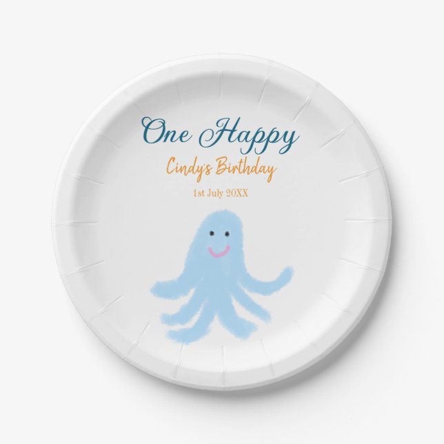 Ein glücklicher blauer Oktopus unter dem Meeresgeb Pappteller (Vorderseite)