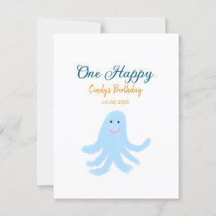 Ein glücklicher blauer Oktopus unter dem Meeresgeb Postkarte