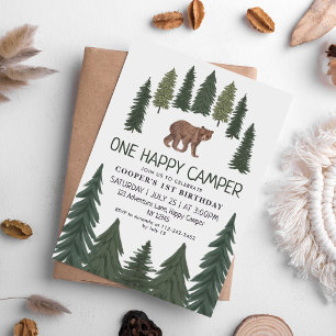 Ein glücklicher Camper Bär Woodland 1. Geburtstag Einladung