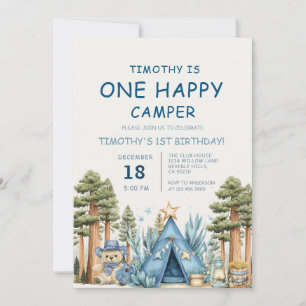 Ein glücklicher Camper-Camping 1. Geburtstag  Einladung