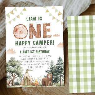 Ein glücklicher Camper-Camping-Junge 1. Geburtstag Einladung